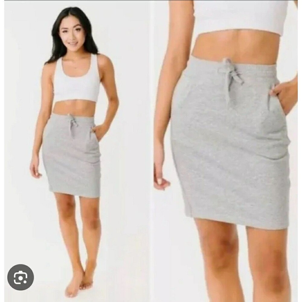 Zyia Take Me Everywhere Skirt Women's Size L Gray Knit Drawstring Elastic Waist
